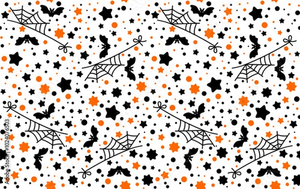 Obraz Halloween, Seamless Pattern, Vector, illustration, background, bats, cartoon doodle, wrapping paper