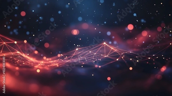 Fototapeta Abstraction, futuristic city of concrete and neon. Night city view, stairs up, illumination. Dark street, abstract scene, neon rays. 