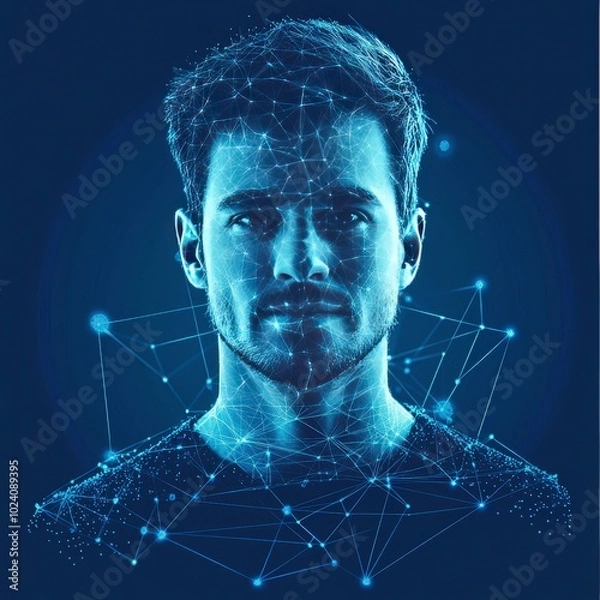 Obraz Digital representation of a man's face with network connections