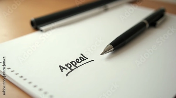 Fototapeta Close-up of the word appeal written on paper with pen