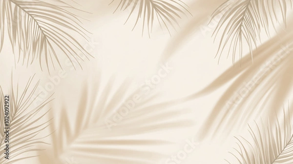 Fototapeta Tropical Leaf Shadow Background: A light beige or cream-colored surface with shadows of tropical palm leaves cast by soft sunlight