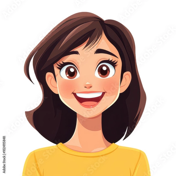 Obraz A vibrant vector art piece showcasing a smiling woman animatedly chatting on the phone in playful cartoon style.