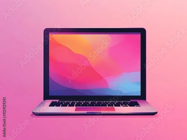 Fototapeta Abstract Illustration of a Laptop Computer on a Pink Background
