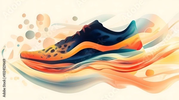 Fototapeta Abstract Illustration of Running Shoe with Wavy Lines