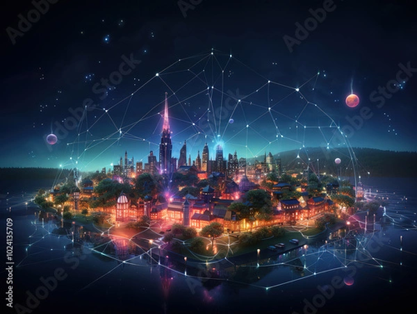 Obraz Mind blowing 5G wireless network high speed internet cloud computing