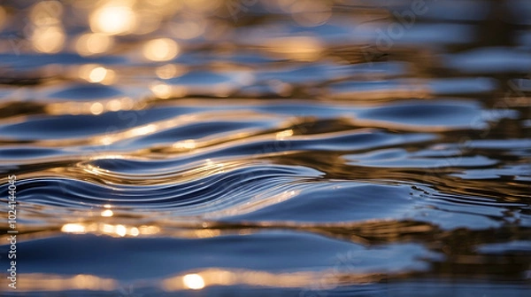 Fototapeta Golden Light Reflecting on Gently Rippled Water Surface, Creating a Mesmerizing Play of Waves and Illuminations in a Tranquil Evening Setting