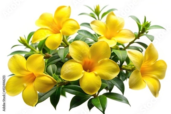 Fototapeta Low Angle Allamanda cathartica flowers isolated on white background with clipping path