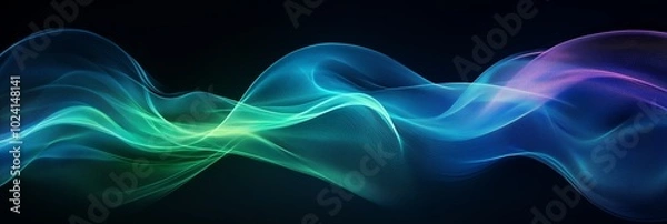 Fototapeta Abstract background with blue and green waves on black