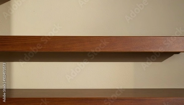 Fototapeta A wooden shelf on a white surface 