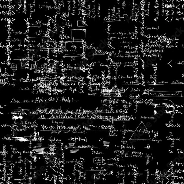 Fototapeta Seamless pattern with handwriting text. Calligraphy text, black background.