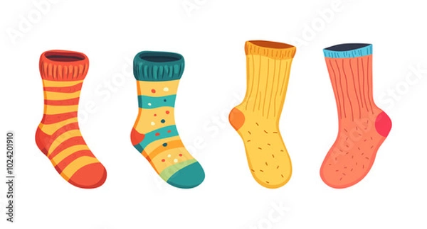 Fototapeta Set of vector colorful Christmas socks in doodle style