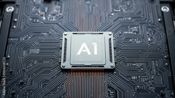 Fototapeta High Dynamic Range Technology Blue CPU Microchips with AI Centered on Transparent Background in 32K Photorealistic