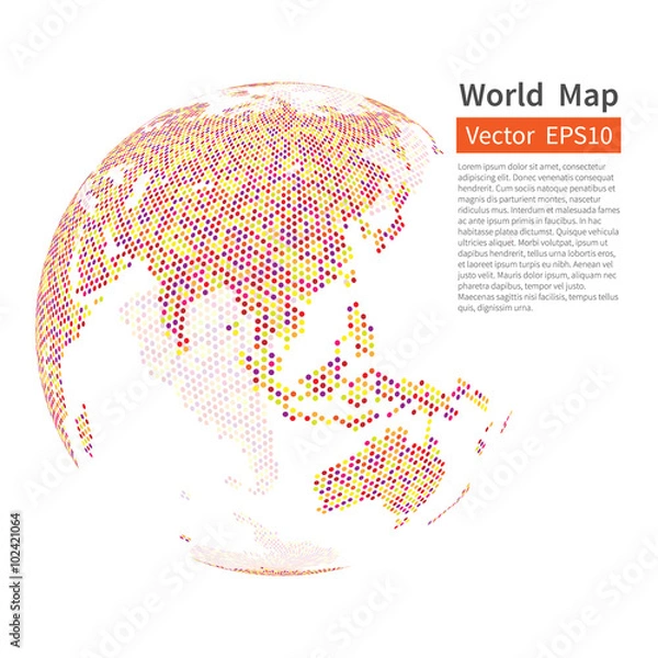 Fototapeta Dotted World Map Background. Earth Globe. Globalization Concept.
