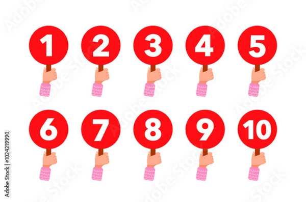 Obraz Jury members hands holding score signs from one to ten