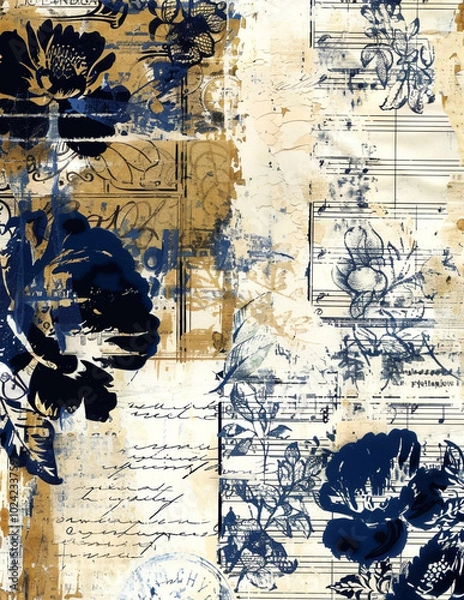 Obraz Shabby Chic Sampler Navy Flower Junk Journal 