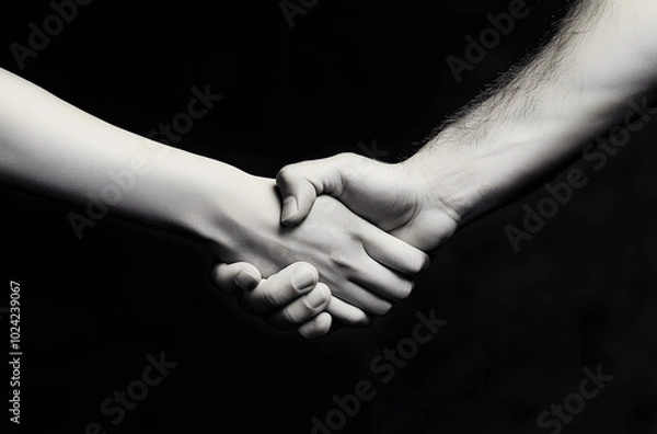 Obraz Helping hand concept and international day of peace, support. Helping hand outstretched, isolated arm, salvation. Close up help hand. Two hands, helping arm of a friend, teamwork. Black and white