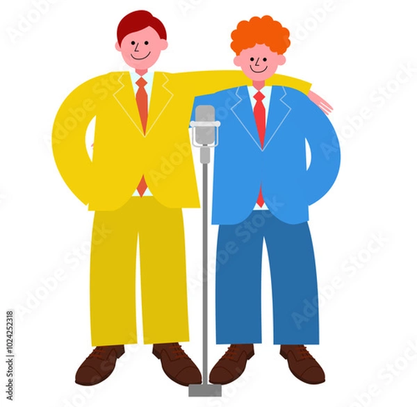 Obraz 肩を組む漫才コンビのイラスト