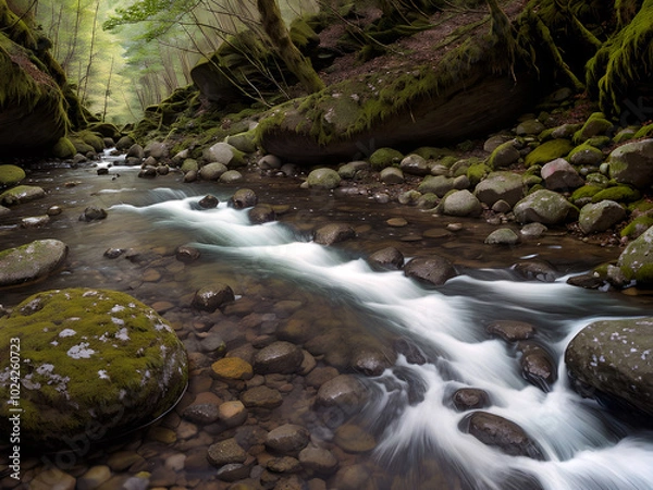 Obraz Flowing stream brook in the forest