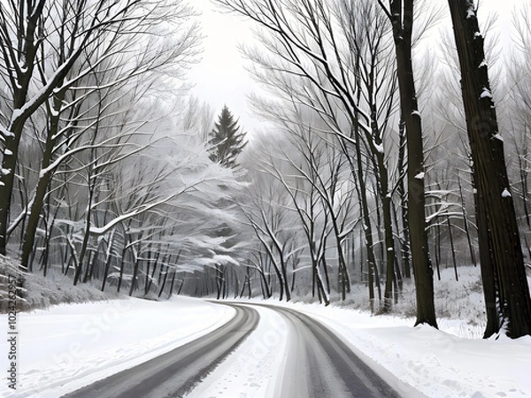Obraz winter road in the forest