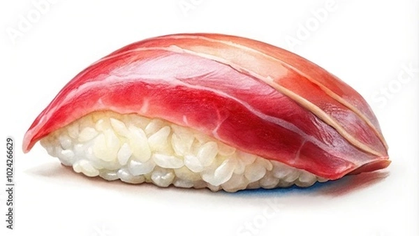 Fototapeta Watercolor illustration of Maguro sushi with depth of field effect on white background