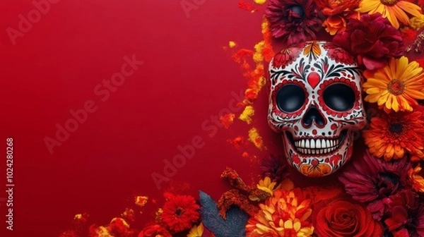 Fototapeta Ample blank space around Day of the Dead elements for text.