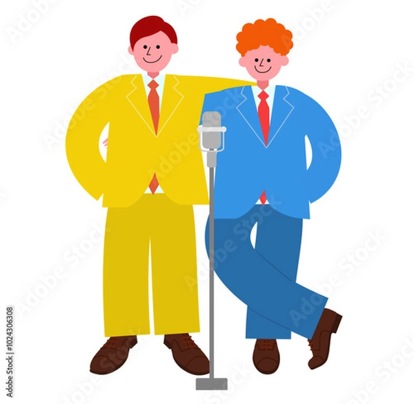 Obraz 肩を組む漫才コンビのイラスト(足組みver)