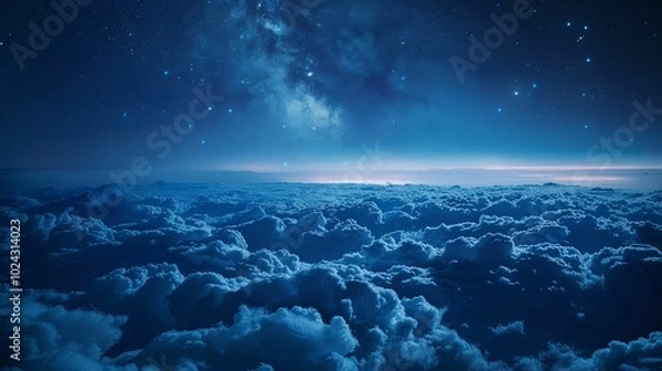 Fototapeta Night Sky Above a Sea of Clouds with the Milky Way
