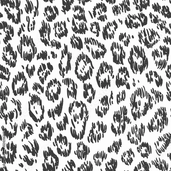 Fototapeta Seamless black and white pattern. Hand drawn vector illustration. Abstract animalistic print.