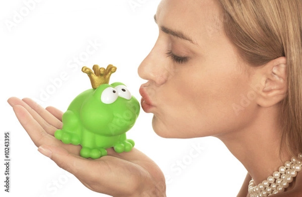 Obraz Froschkönig wird von einer blonden Prinzessin geküßt