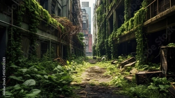 Obraz Overgrown Cityscape: Nature Reclaims the Urban Jungle