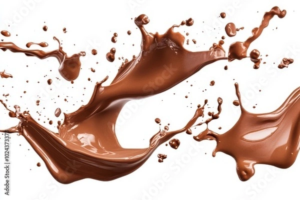 Fototapeta Set of Melted Chocolate wavy splash in mid air isolated on white background
