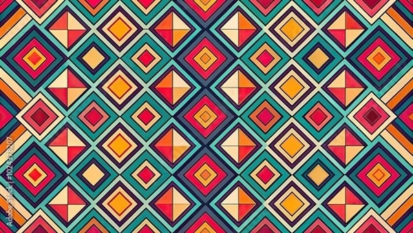 Fototapeta Symmetrical Seamless geometric pattern in retro style Colorful abstract background