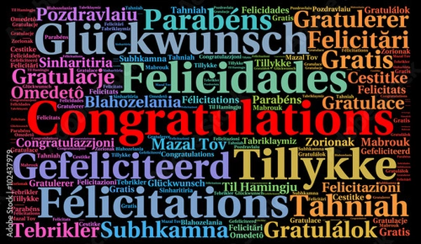 Fototapeta Congratulations in different languages word cloud