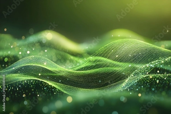 Fototapeta Flowing Green Energy Waves Abstract Background for Sustainable Business Concept