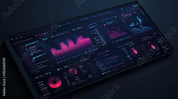 Fototapeta Futuristic Data Visualization Dashboard on Digital Device