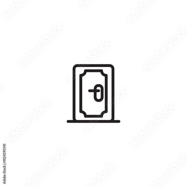 Fototapeta Open door icon. Doorway symbol. Entrance graphic. Open door with handle. Simple line art door.