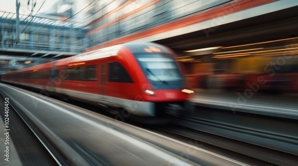 Fototapeta High-speed train, close-up of train zooming past, motion blur creating energy