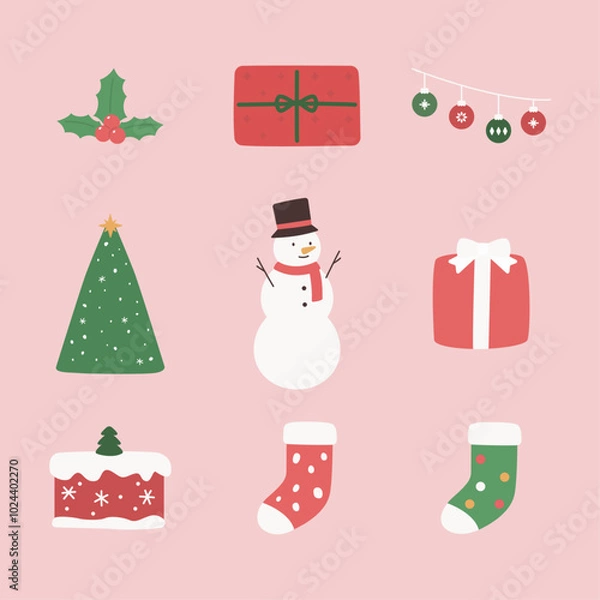 Fototapeta Vector illustration of Christmas objects.