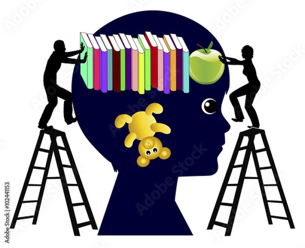 Obraz Over-Ambitious Parents. Father and mother push their child hard to become a academic genius