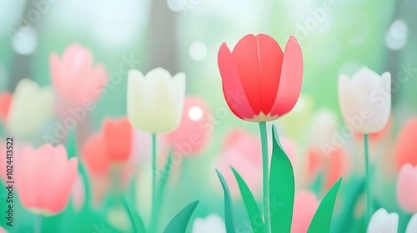 Fototapeta Close Up of a Red Tulip Blossom with Selective Focus in Spring Nature Composition