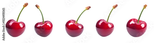 Fototapeta Cherries with water drops on a checkered background Cherries with water drops