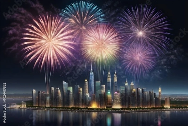 Obraz fireworks over the river