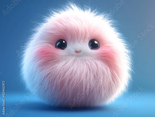 Obraz a 3D rendering of a blue, fluffy, cartoonish creature with a simple, cheerful smile.