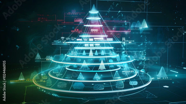 Obraz Technology Prioritization Framework: A visually structured blueprint showing a tiered prioritization of technological projects. Each layer represents different levels of impact,