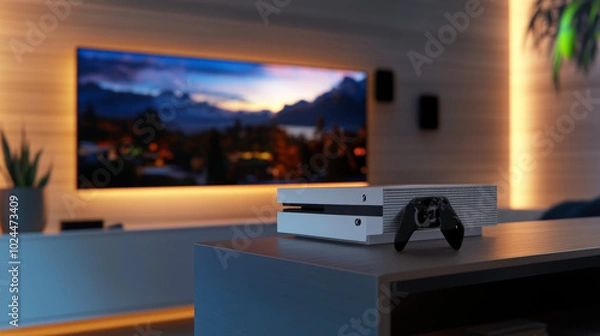 Fototapeta Experience Ultimate Gaming with the Sleek Design and Immersive Features of the Latest Console in a Modern Home Entertainment Setup