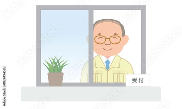 Obraz 受付業務をする笑顔のマンション管理人