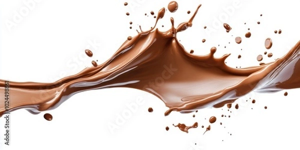 Fototapeta Chocolate splash panorama banner isolated on white background with clipping path