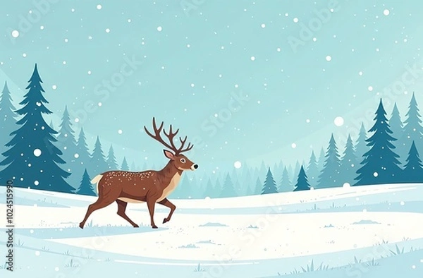 Obraz Drawing of a deer in a winter forest in a snowfall, generative AI