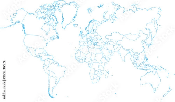 Fototapeta blue outline world map