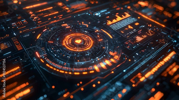 Fototapeta Futuristic Digital Interface with Orange Highlights